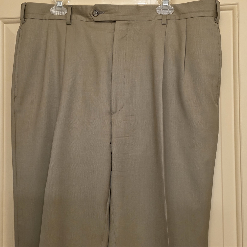 Jos A Bank 100% Wool Tan Windsr Lined Mens Classic Dress Pants Pleated Size 38L